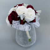 Maxbell Rustic Half Ball Wedding Bridal Artificial Flower Bouquet White+ Wine Red