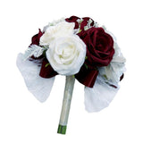 Maxbell Rustic Half Ball Wedding Bridal Artificial Flower Bouquet White+ Wine Red