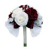 Maxbell Rustic Half Ball Wedding Bridal Artificial Flower Bouquet White+ Wine Red