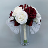 Maxbell Rustic Half Ball Wedding Bridal Artificial Flower Bouquet White+ Wine Red