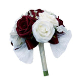 Maxbell Rustic Half Ball Wedding Bridal Artificial Flower Bouquet White+ Wine Red