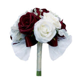 Maxbell Rustic Half Ball Wedding Bridal Artificial Flower Bouquet White+ Wine Red