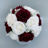Maxbell Rustic Half Ball Wedding Bridal Artificial Flower Bouquet White+ Wine Red
