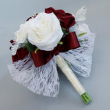 Maxbell Rustic Half Ball Wedding Bridal Artificial Flower Bouquet White+ Wine Red