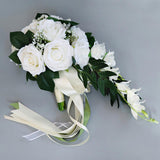 Maxbell Wedding Hand Bouquet Bridal Holding Artificial Flowers White