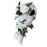 Maxbell Wedding Hand Bouquet Bridal Holding Artificial Flowers White