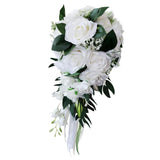 Maxbell Wedding Hand Bouquet Bridal Holding Artificial Flowers White