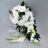 Maxbell Wedding Hand Bouquet Bridal Holding Artificial Flowers White