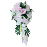 Maxbell Wedding Hand Bouquet Bridal Holding Artificial Flowers White + Pink