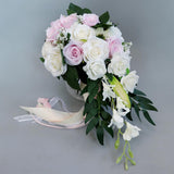 Maxbell Wedding Hand Bouquet Bridal Holding Artificial Flowers White + Pink