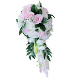 Maxbell Wedding Hand Bouquet Bridal Holding Artificial Flowers White + Pink