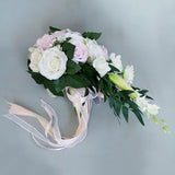 Maxbell Wedding Hand Bouquet Bridal Holding Artificial Flowers White + Pink