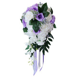 Maxbell Wedding Hand Bouquet Bridal Holding Artificial Flowers White + Purple