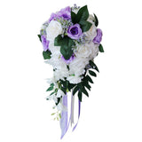 Maxbell Wedding Hand Bouquet Bridal Holding Artificial Flowers White + Purple