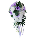 Maxbell Wedding Hand Bouquet Bridal Holding Artificial Flowers White + Purple