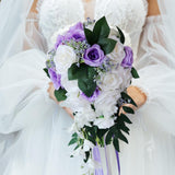 Maxbell Wedding Hand Bouquet Bridal Holding Artificial Flowers White + Purple