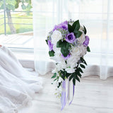 Maxbell Wedding Hand Bouquet Bridal Holding Artificial Flowers White + Purple
