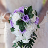 Maxbell Wedding Hand Bouquet Bridal Holding Artificial Flowers White + Purple