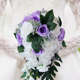Maxbell Wedding Hand Bouquet Bridal Holding Artificial Flowers White + Purple