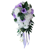 Maxbell Wedding Hand Bouquet Bridal Holding Artificial Flowers White + Purple