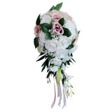Maxbell Wedding Hand Bouquet Bridal Holding Artificial Flowers White + Light Pink