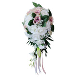 Maxbell Wedding Hand Bouquet Bridal Holding Artificial Flowers White + Light Pink