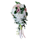 Maxbell Wedding Hand Bouquet Bridal Holding Artificial Flowers White + Light Pink