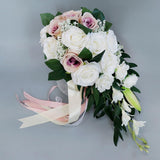 Maxbell Wedding Hand Bouquet Bridal Holding Artificial Flowers White + Light Pink