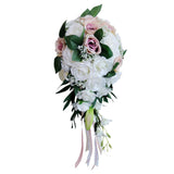 Maxbell Wedding Hand Bouquet Bridal Holding Artificial Flowers White + Light Pink