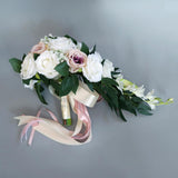 Maxbell Wedding Hand Bouquet Bridal Holding Artificial Flowers White + Light Pink