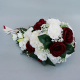 Maxbell Wedding Hand Bouquet Bridal Holding Artificial Flowers White + Wine Red
