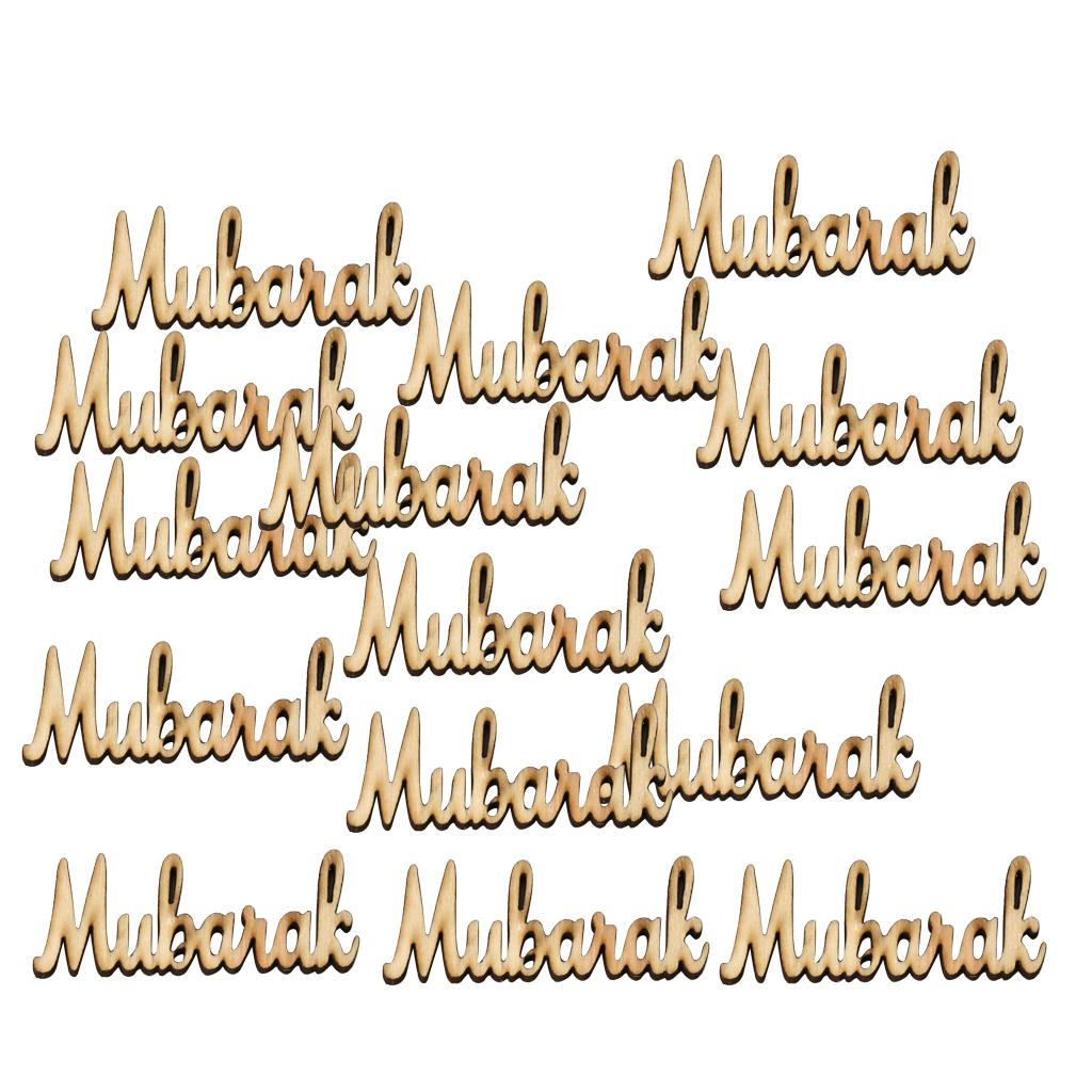 Max 15pc Wooden Eid Mubarak Party Supplies DIY Plaque Ramadan Decoration Pendant