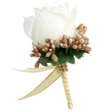 Max Stimulation Rose Flower Brooch Pin Wedding Corsage Pin White and Gold