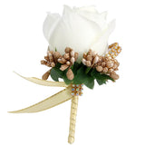 Max Stimulation Rose Flower Brooch Pin Wedding Corsage Pin White and Gold