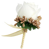 Max Stimulation Rose Flower Brooch Pin Wedding Corsage Pin White and Gold