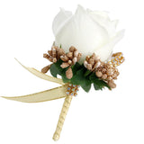 Max Stimulation Rose Flower Brooch Pin Wedding Corsage Pin White and Gold