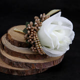 Max Stimulation Rose Flower Brooch Pin Wedding Corsage Pin White and Gold