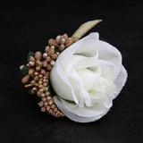 Max Stimulation Rose Flower Brooch Pin Wedding Corsage Pin White and Gold