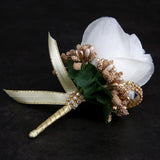 Max Stimulation Rose Flower Brooch Pin Wedding Corsage Pin White and Gold
