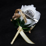 Max Stimulation Rose Flower Brooch Pin Wedding Corsage Pin White and Gold