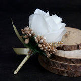 Max Stimulation Rose Flower Brooch Pin Wedding Corsage Pin White and Gold