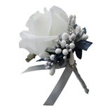 Max Stimulation Rose Flower Brooch Pin Wedding Corsage Pin White and Silver Gray