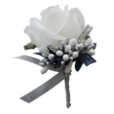 Max Stimulation Rose Flower Brooch Pin Wedding Corsage Pin White and Silver Gray