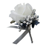 Max Stimulation Rose Flower Brooch Pin Wedding Corsage Pin White and Silver Gray