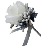 Max Stimulation Rose Flower Brooch Pin Wedding Corsage Pin White and Silver Gray
