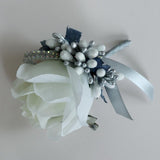 Max Stimulation Rose Flower Brooch Pin Wedding Corsage Pin White and Silver Gray