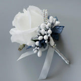 Max Stimulation Rose Flower Brooch Pin Wedding Corsage Pin White and Silver Gray
