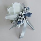 Max Stimulation Rose Flower Brooch Pin Wedding Corsage Pin White and Silver Gray