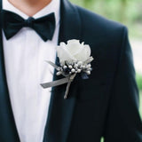 Max Stimulation Rose Flower Brooch Pin Wedding Corsage Pin White and Silver Gray