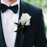 Max Stimulation Rose Flower Brooch Pin Wedding Corsage Pin White and Dark Green